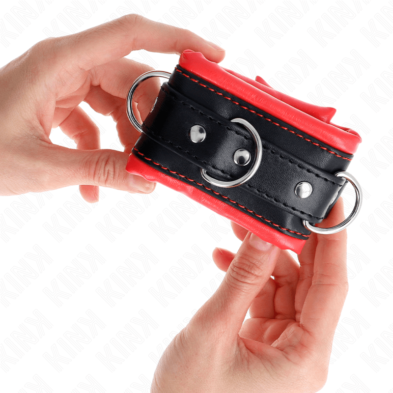 KINK – APPUI-POIGNETS LOURDS DOUBLÉS DE FOURRURE ROUGE AJUSTABLES 20-30 CM X 6 CM