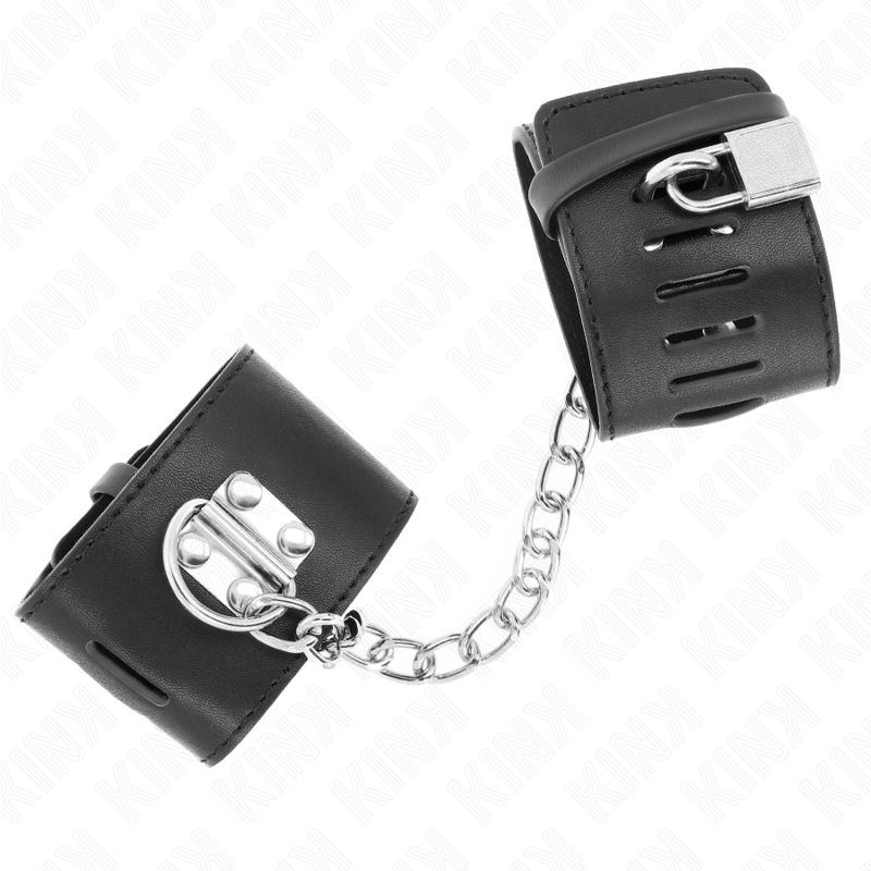 KINK – APPUI-POIGNETS FIXES AVEC CHAÎNE 30 CM ET FERMETURE PAR CADENAS NOIR RÉGLABLE 16-23 CM X 5,5 CM