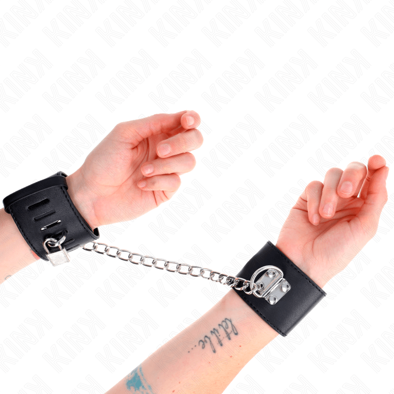 KINK – APPUI-POIGNETS FIXES AVEC CHAÎNE 30 CM ET FERMETURE PAR CADENAS NOIR RÉGLABLE 16-23 CM X 5,5 CM