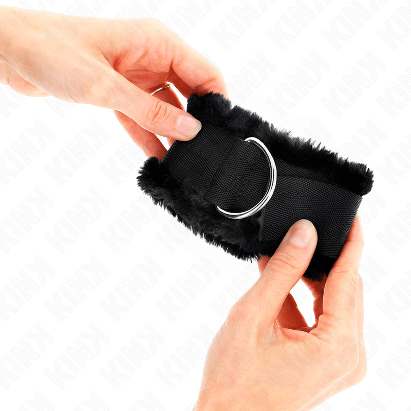 KINK – APPUI-POIGNETS DOUBLÉS DE FOURRURE NOIR AJUSTABLE 17-31 CM X 7 CM