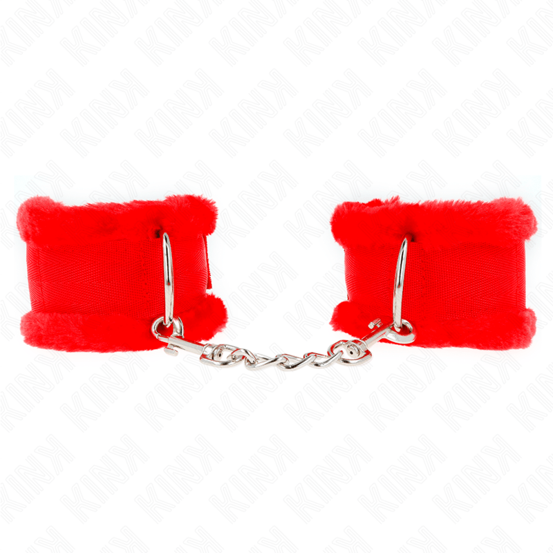 KINK – APPUI-POIGNETS DOUBLÉS DE FOURRURE ROUGE AJUSTABLE 17-31 CM X 7 CM