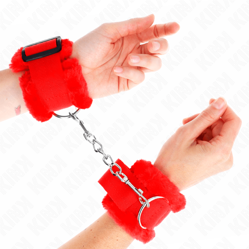 KINK – APPUI-POIGNETS DOUBLÉS DE FOURRURE ROUGE AJUSTABLE 17-31 CM X 7 CM