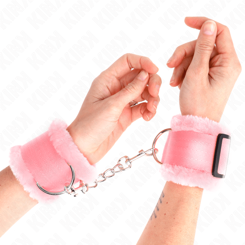 KINK – APPUI-POIGNETS DOUBLÉS DE FOURRURE ROSE RÉGLABLE 17-31 CM X 7 CM