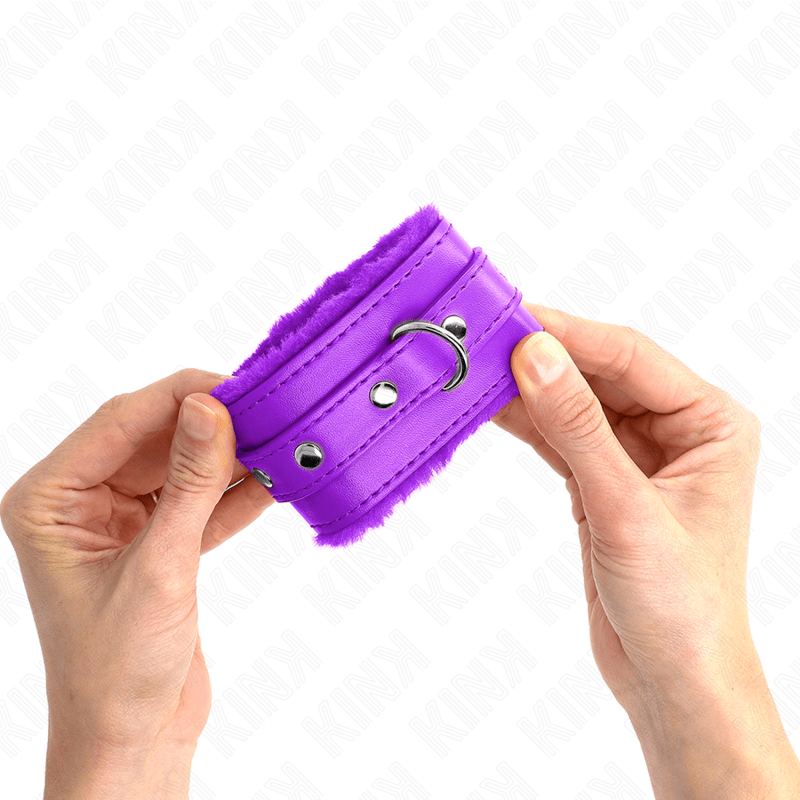 KINK – APPUI-POIGNETS DOUBLÉS DE FOURRURE PREMIUM VIOLET AVEC CEINTURE VIOLET AJUSTABLE 17-29 CM X 6 CM