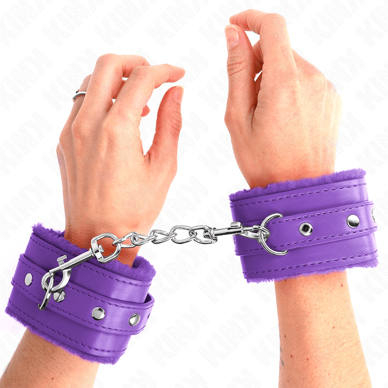 KINK – APPUI-POIGNETS DOUBLÉS DE FOURRURE PREMIUM VIOLET AVEC CEINTURE VIOLET AJUSTABLE 17-29 CM X 6 CM