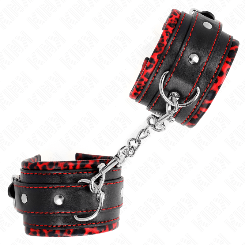 KINK – APPUI-POIGNETS DOUBLÉS DE FOURRURE ROUGE / NOIR RÉGLABLE 17-29 CM X 6 CM