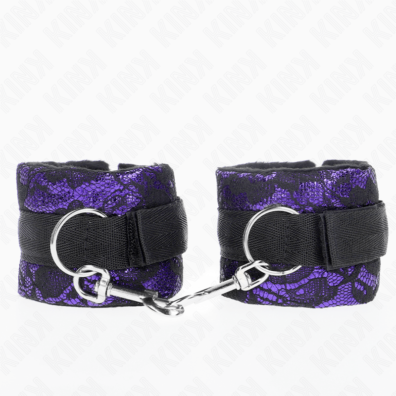 KINK – ATTENTES-POIGNETS COURTES EN DENTELLE DE VELOURS ET RELIURE EN NYLON VIOLET / NOIR 23 X 6,5 CM