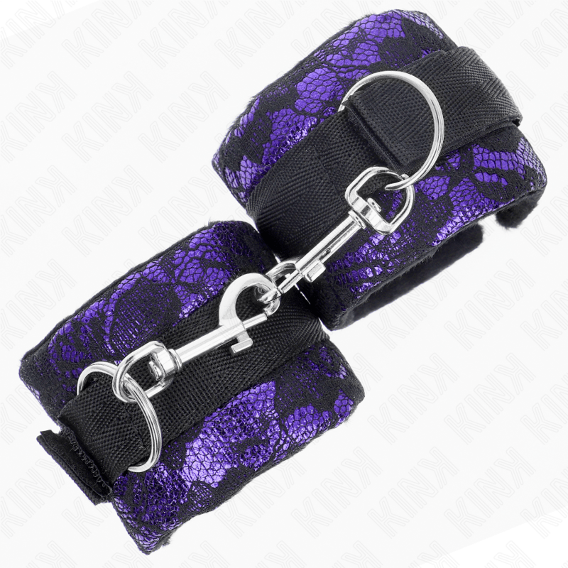 KINK – ATTENTES-POIGNETS COURTES EN DENTELLE DE VELOURS ET RELIURE EN NYLON VIOLET / NOIR 23 X 6,5 CM