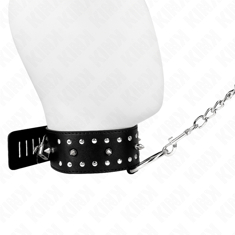 KINK – COLLIER AVEC LAISSE 65 CM AVEC CLOUS ARGENTÉS MODÈLE 1 AJUSTABLE 36-43 CM X 5 CM