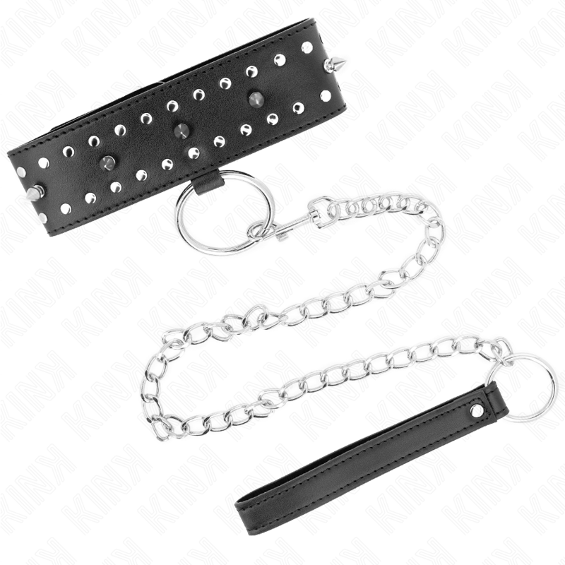KINK – COLLIER AVEC LAISSE 65 CM AVEC CLOUS ARGENTÉS MODÈLE 1 AJUSTABLE 36-43 CM X 5 CM