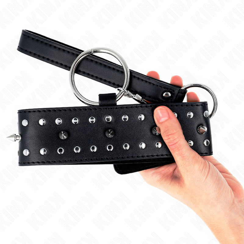 KINK – COLLIER AVEC LAISSE 65 CM AVEC CLOUS ARGENTÉS MODÈLE 1 AJUSTABLE 36-43 CM X 5 CM