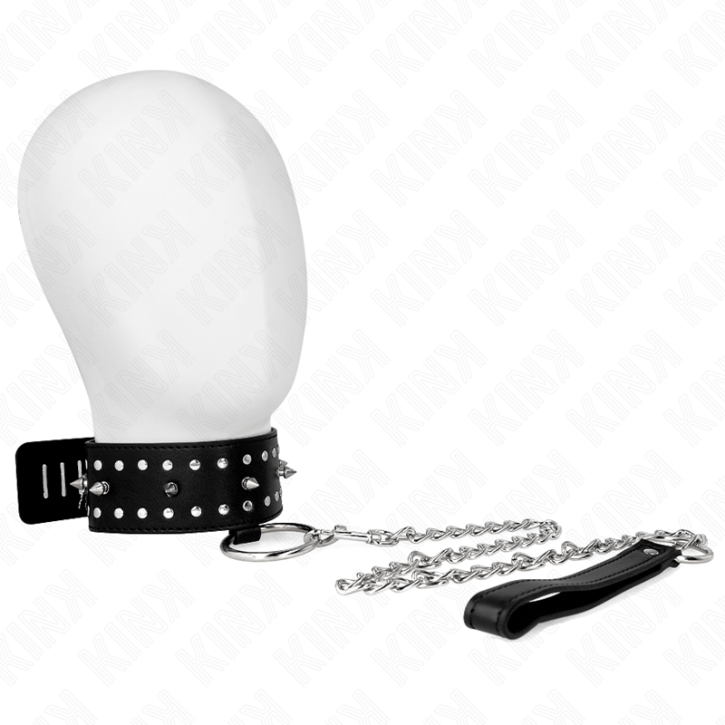 KINK – COLLIER AVEC LAISSE 65 CM AVEC CLOUS ARGENTÉS MODÈLE 1 AJUSTABLE 36-43 CM X 5 CM