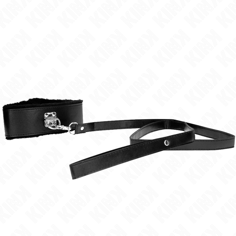 KINK – COLLIER AVEC LAISSE 116 CM AVEC CLOUS ARGENTÉS MODÈLE 4 NOIR AJUSTABLE 40-48 CM X 6 CM