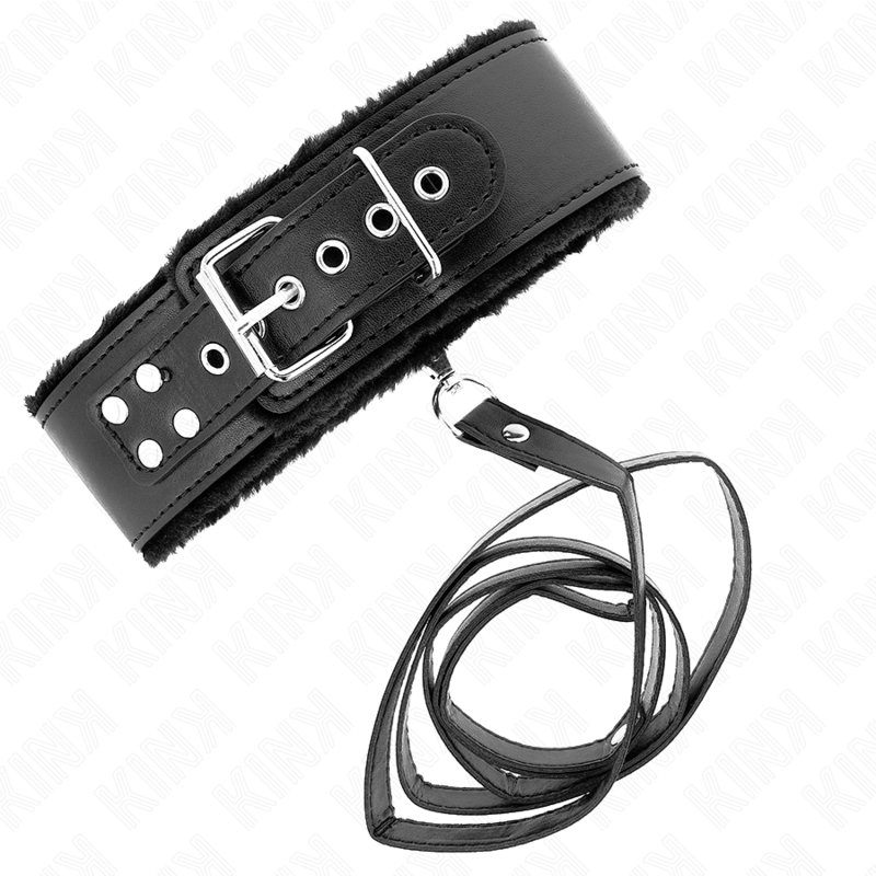 KINK – COLLIER AVEC LAISSE 116 CM AVEC CLOUS ARGENTÉS MODÈLE 4 NOIR AJUSTABLE 40-48 CM X 6 CM
