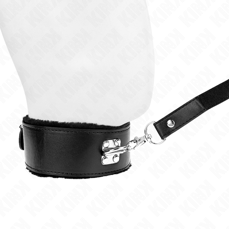 KINK – COLLIER AVEC LAISSE 116 CM AVEC CLOUS ARGENTÉS MODÈLE 4 NOIR AJUSTABLE 40-48 CM X 6 CM