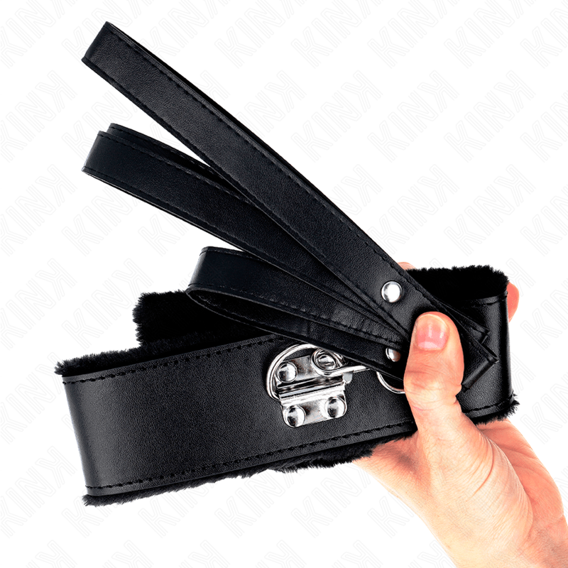 KINK – COLLIER AVEC LAISSE 116 CM AVEC CLOUS ARGENTÉS MODÈLE 4 NOIR AJUSTABLE 40-48 CM X 6 CM