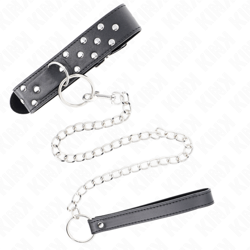 KINK – COLLIER RIVET ANNEAU AVEC CEINTURE 65 CM NOIR AJUSTABLE 36-50 CM X 3,8 CM