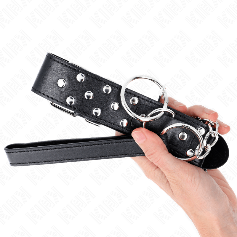 KINK – COLLIER RIVET ANNEAU AVEC CEINTURE 65 CM NOIR AJUSTABLE 36-50 CM X 3,8 CM