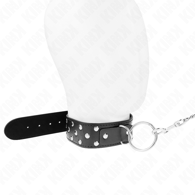 KINK – COLLIER RIVET ANNEAU AVEC CEINTURE 65 CM NOIR AJUSTABLE 36-50 CM X 3,8 CM