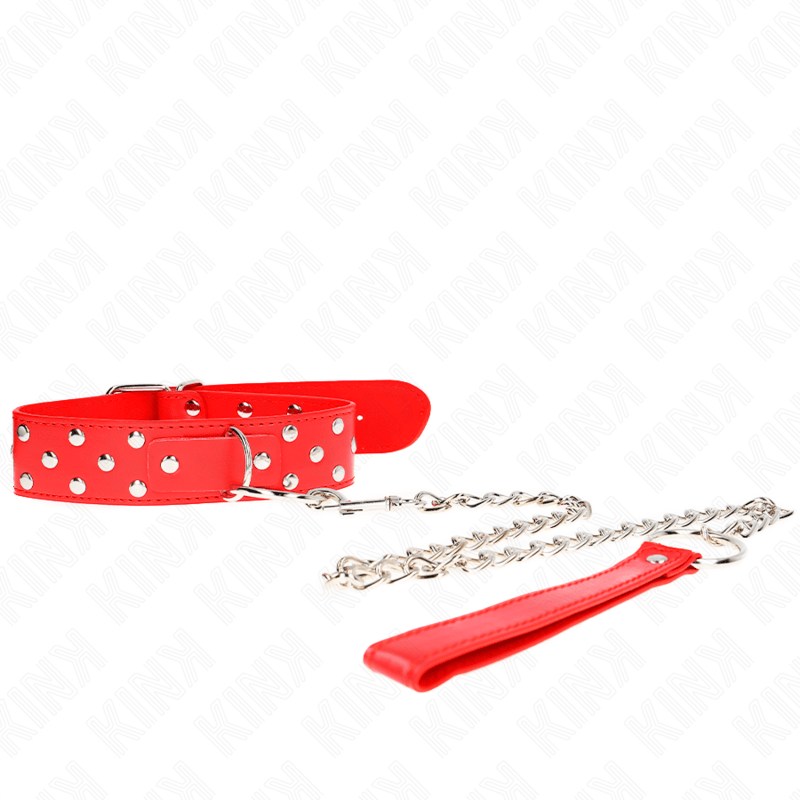 KINK – COLLIER RIVET ANNEAU AVEC CEINTURE 65 CM ROUGE AJUSTABLE 36-50 CM X 3,8 CM