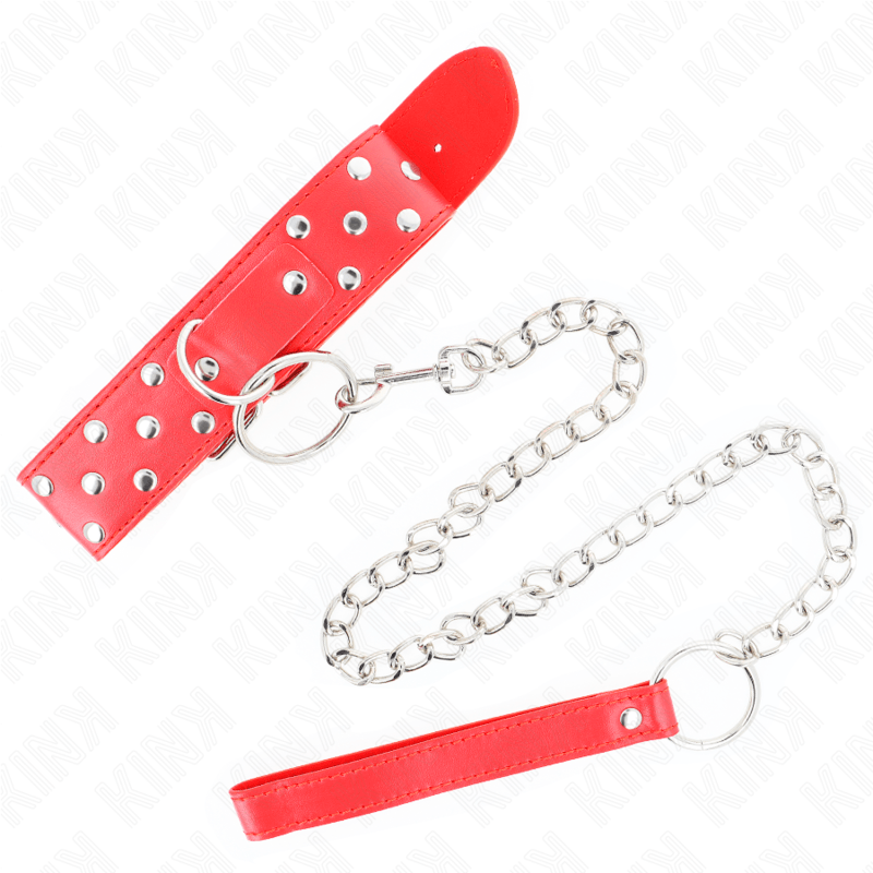 KINK – COLLIER RIVET ANNEAU AVEC CEINTURE 65 CM ROUGE AJUSTABLE 36-50 CM X 3,8 CM