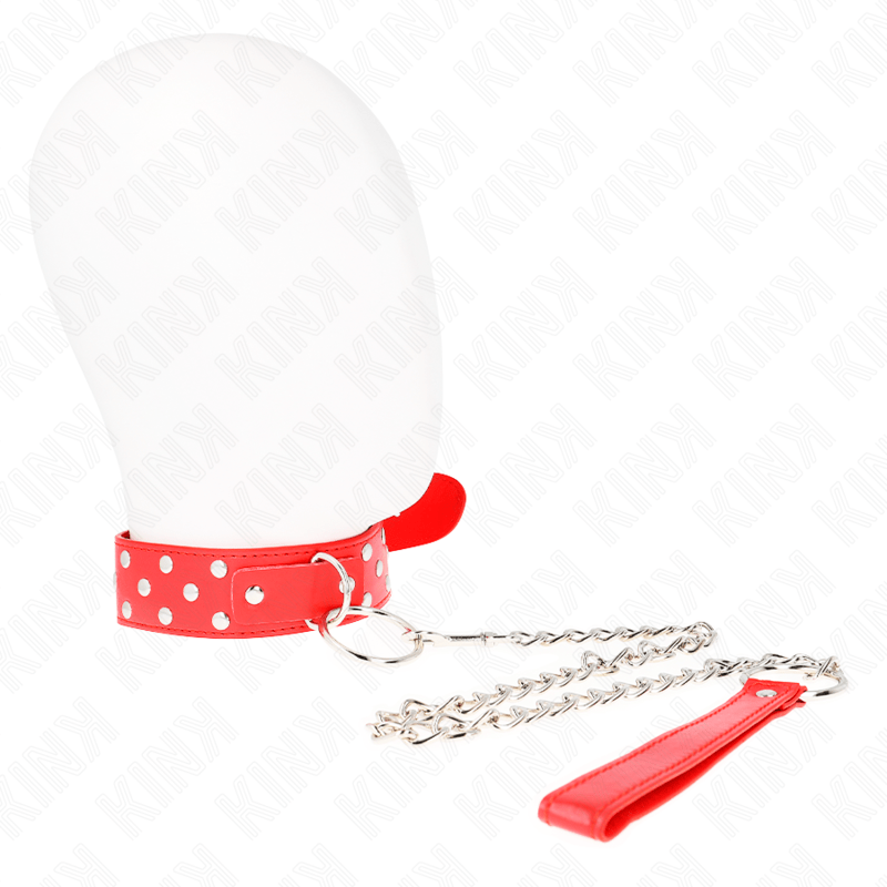 KINK – COLLIER RIVET ANNEAU AVEC CEINTURE 65 CM ROUGE AJUSTABLE 36-50 CM X 3,8 CM
