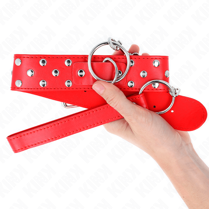 KINK – COLLIER RIVET ANNEAU AVEC CEINTURE 65 CM ROUGE AJUSTABLE 36-50 CM X 3,8 CM