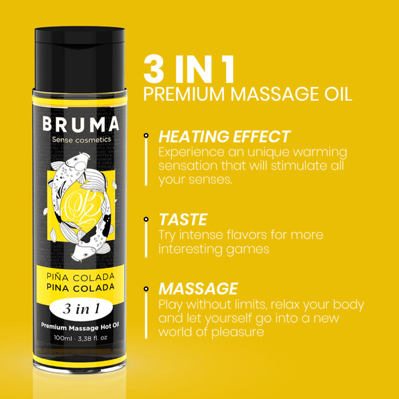 BRUMA – HUILE DE MASSAGE PREMIUM EFFET CHALEUR SAVEUR PINA COLADA 3 EN 1 – 100 ML