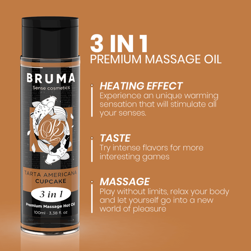 BRUMA – HUILE DE MASSAGE PREMIUM EFFET CHALEUR SAVEUR CUPCAKE 3 EN 1 – 100 ML