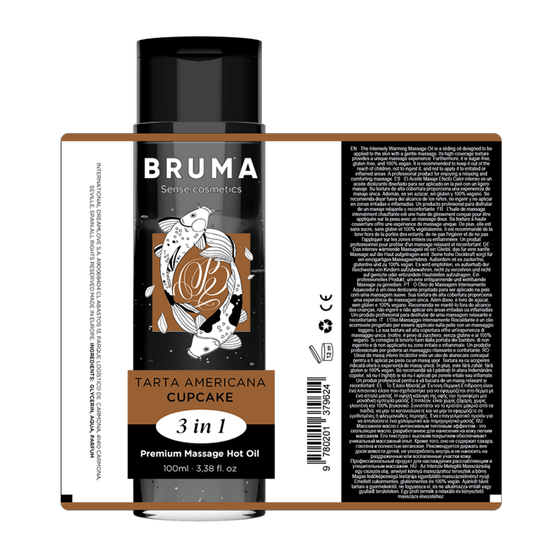 BRUMA – HUILE DE MASSAGE PREMIUM EFFET CHALEUR SAVEUR CUPCAKE 3 EN 1 – 100 ML