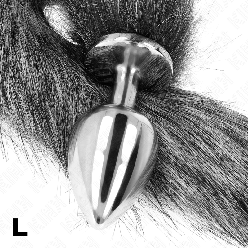 KINK – PLUG ANAL TAILLE L 10 X 4 CM AVEC QUEUE SYNTHÉTIQUE 40 CM GRIS