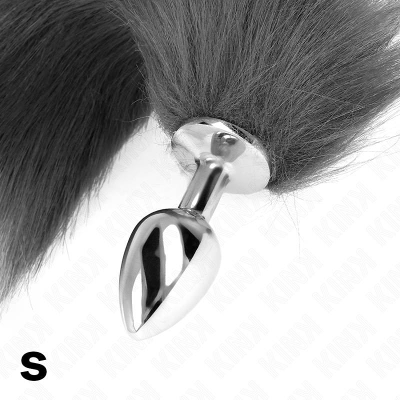 KINK – PLUG ANAL TAILLE S 7 X 3 CM AVEC QUEUE SYNTHÉTIQUE 40 CM GRIS ET BLANC