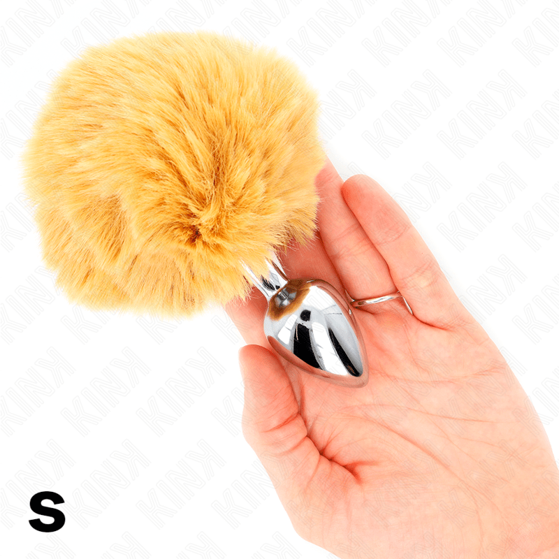 KINK – BOUCHON EN ACIER INOXYDABLE 7 x 3 CM AVEC QUEUE DE LAPIN EN FAUSSE FOURRURE BEIGE 8 CM