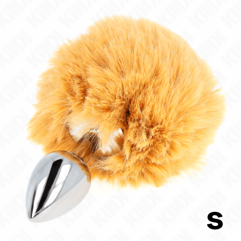 KINK – BOUCHON EN ACIER INOXYDABLE 7 x 3 CM AVEC QUEUE DE LAPIN EN FAUSSE FOURRURE BEIGE 8 CM