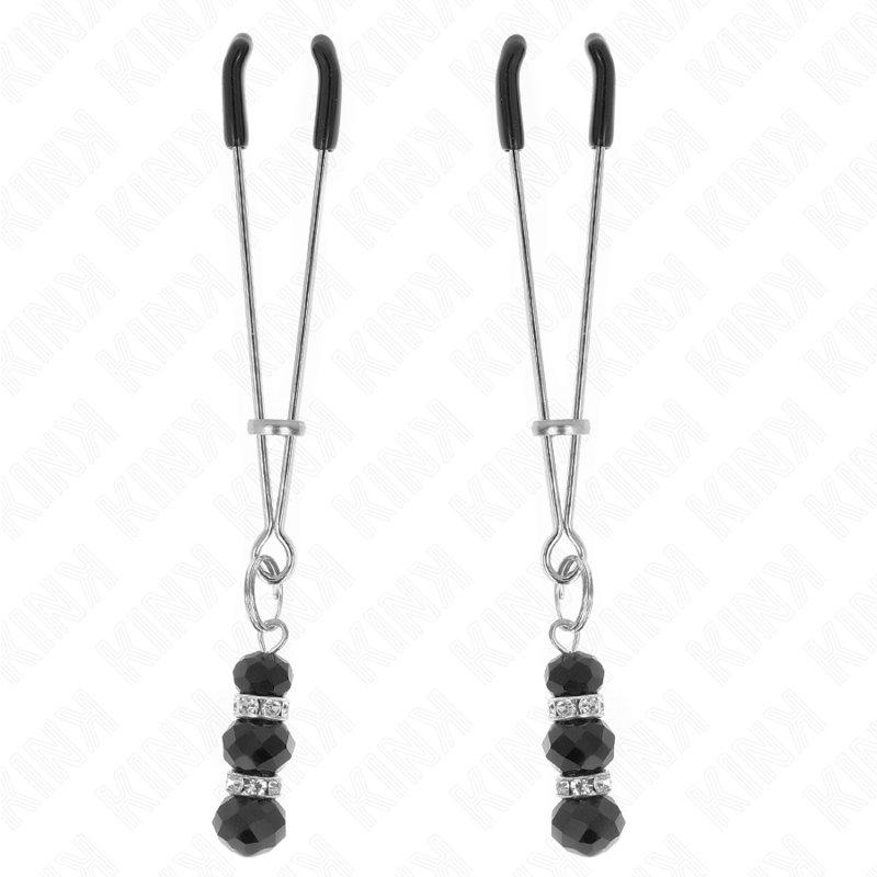 KINK – PINCES À TETON FINES OR AVEC 3 BILLES DE VERRE NOIR 7 CM