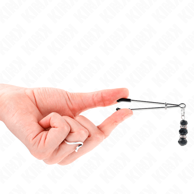 KINK – PINCES À TETON FINES OR AVEC 3 BILLES DE VERRE NOIR 7 CM