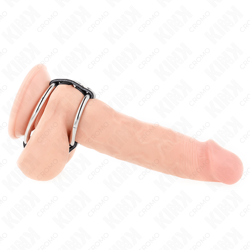 KINK – DOUBLE ANNEAU PÉNIS EN MÉTAL DE 3,8 CM À 5 CM CONNECTÉ AU CUIR