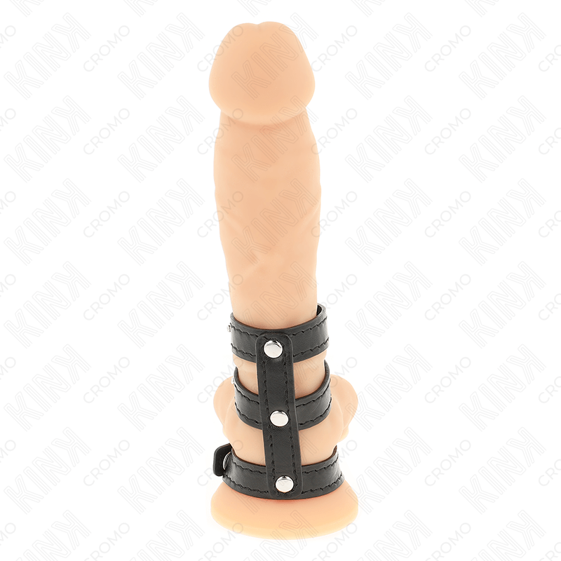 KINK – ANNEAU PÉNIS EN CUIR TRIPLE AVEC FERMETURE À PRESSION