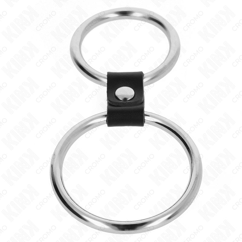 KINK – DOUBLE ANNEAU PÉNIS EN MÉTAL DE 3,7 CM À 5 CM RELIE PAR SANGLE EN CUIR MODÈLE 1