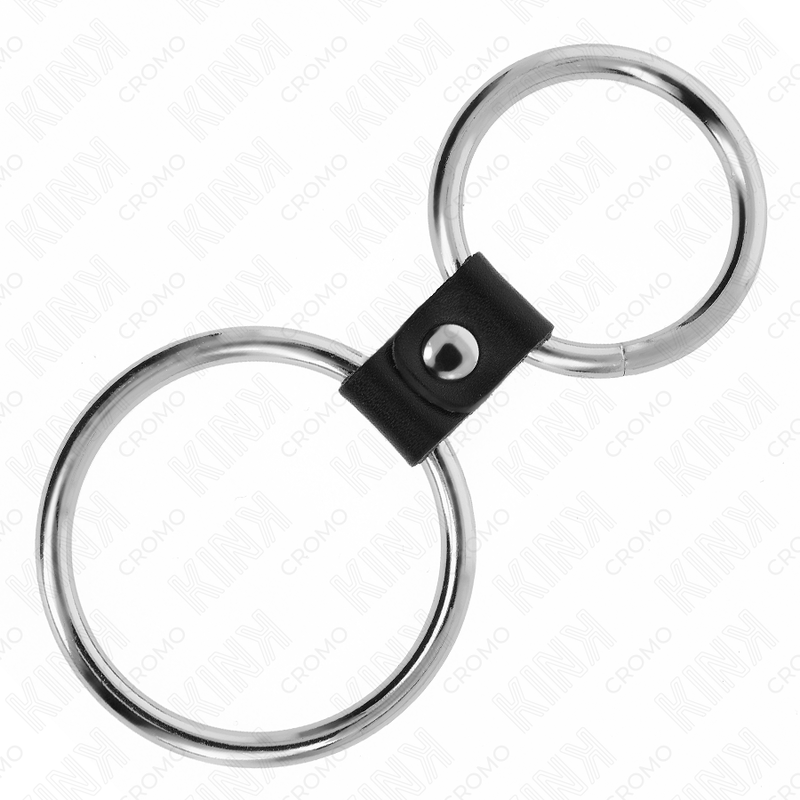 KINK – DOUBLE ANNEAU PÉNIS EN MÉTAL DE 3,7 CM À 5 CM RELIE PAR SANGLE EN CUIR MODÈLE 1