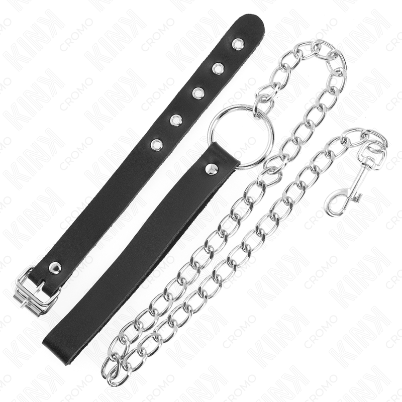 KINK – ANNEAU PÉNIS EN CUIR AVEC SANGLE 21,5 X 2 CM ET CHAÎNE EN MÉTAL 60 CM