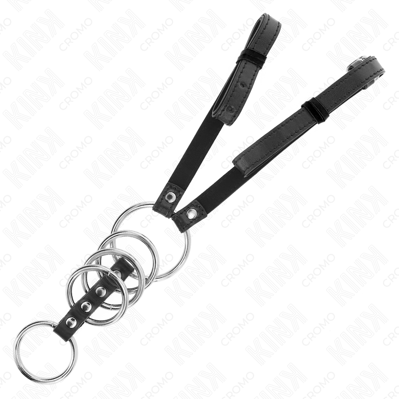 KINK – 5 ANNEAUX PÉNIS 3,8 CM À 5 CM MÉTAL AVEC CEINTURE CUIR 112 CM