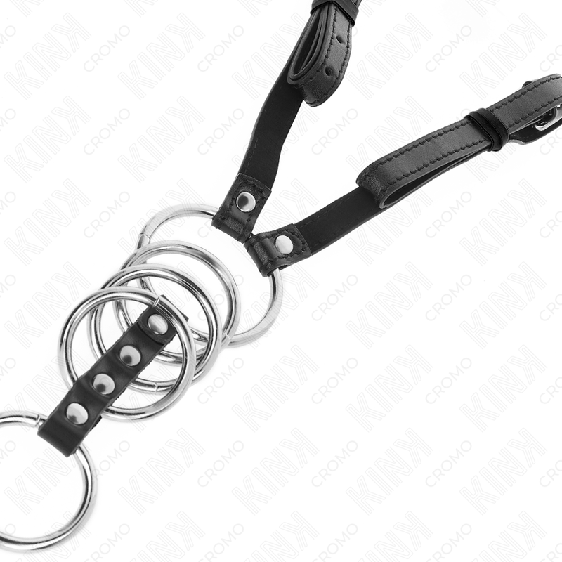 KINK – 5 ANNEAUX PÉNIS 3,8 CM À 5 CM MÉTAL AVEC CEINTURE CUIR 112 CM