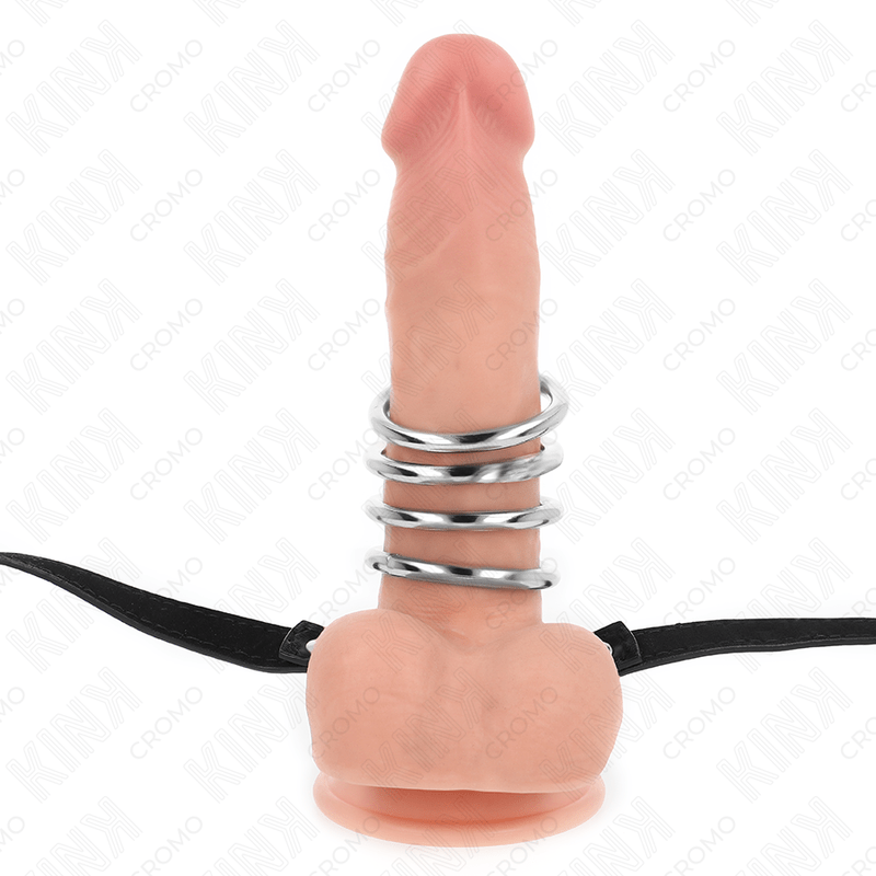 KINK – 5 ANNEAUX PÉNIS 3,8 CM À 5 CM MÉTAL AVEC CEINTURE CUIR 112 CM