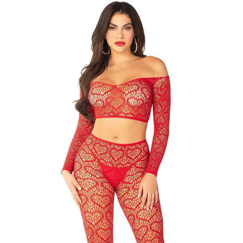 LEG AVENUE – CROP TOP + BAS ROUGE TAILLE UNIQUE