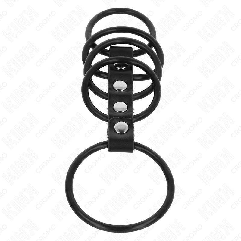 KINK – 5 ANNEAUX PÉNIS EN SILICONE DE 3,8 CM À 4,8 CM CONNECTÉS PAR DU CUIR