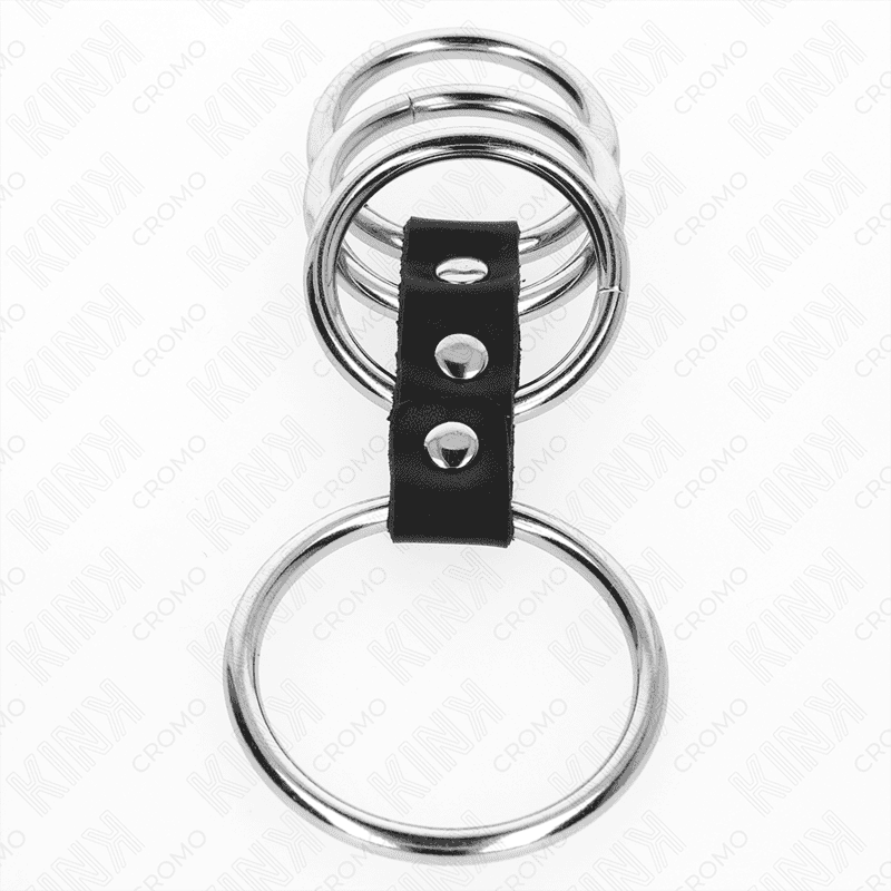 KINK – 4 ANNEAUX PÉNIS EN MÉTAL DE 3,7 CM À 5 CM CONNECTÉS PAR DU CUIR