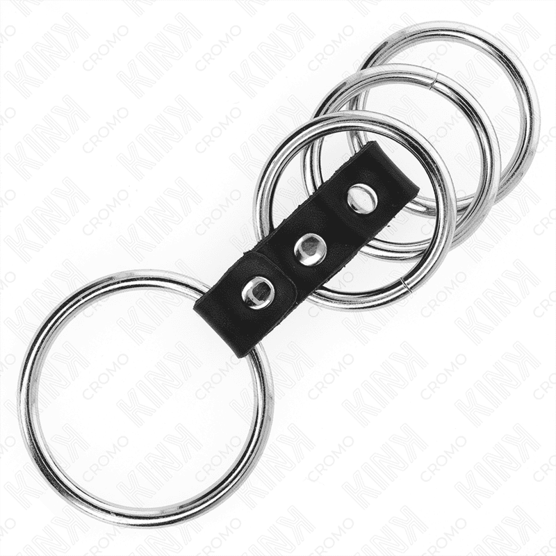KINK – 4 ANNEAUX PÉNIS EN MÉTAL DE 3,7 CM À 5 CM CONNECTÉS PAR DU CUIR