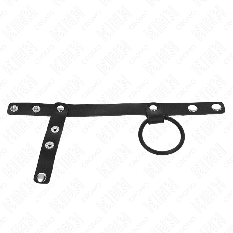 KINK – ANNEAU PÉNIS EN SILICONE 3,8 CM AVEC SÉPARATEUR DE BALLES ET SANGLE EN CUIR 22 X 1,5 CM