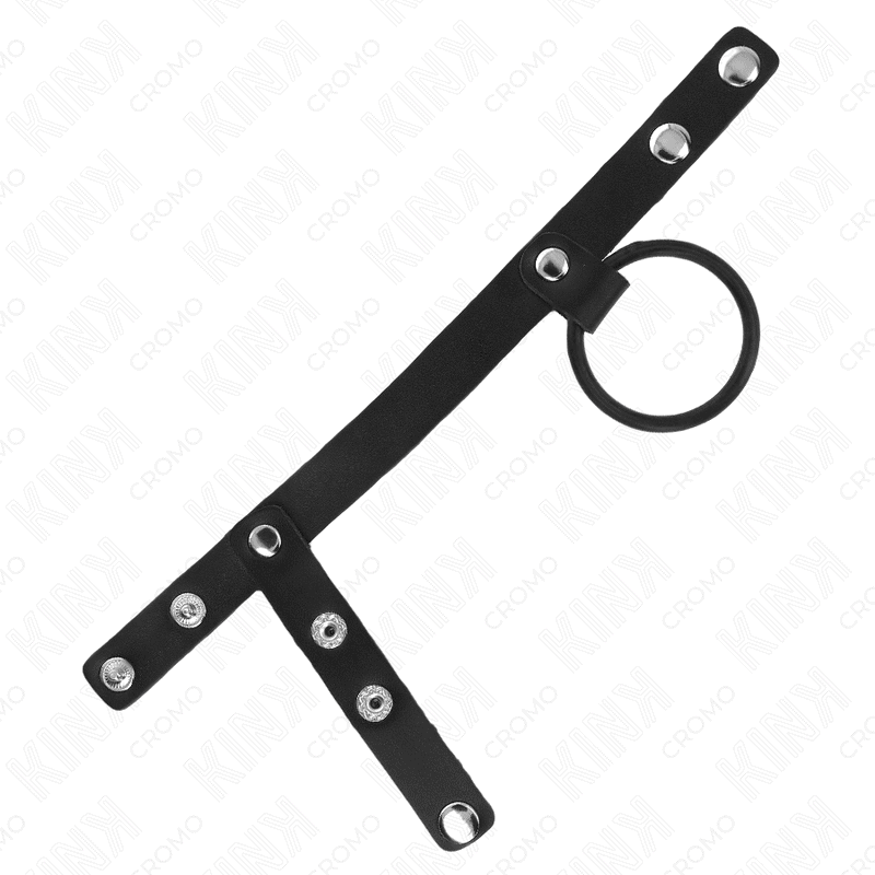 KINK – ANNEAU PÉNIS EN SILICONE 3,8 CM AVEC SÉPARATEUR DE BALLES ET SANGLE EN CUIR 22 X 1,5 CM